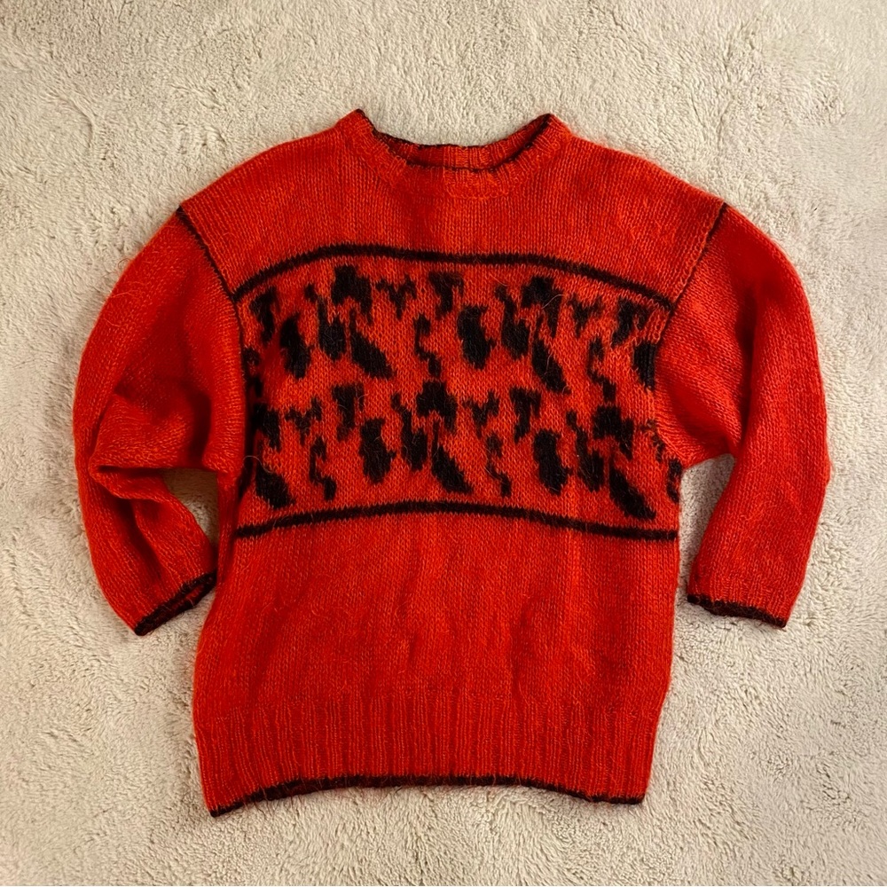 Red Oversized Leopard Print Sweater